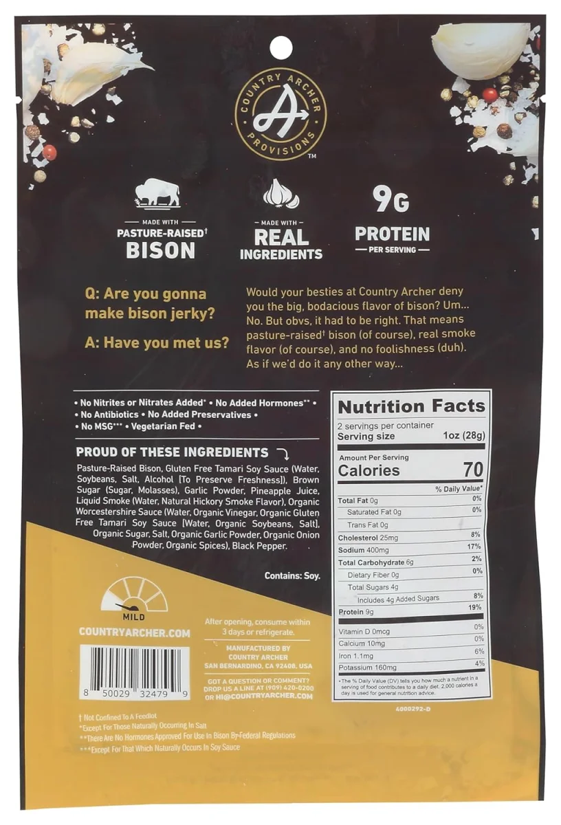 Country Archer, Jerky Pasture-raised Bison Jerky Original, 2 Ounce