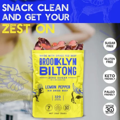 Brooklyn Biltong, Air Dried Grass Fed Beef Jerky, Lemon Pepper 2 oz
