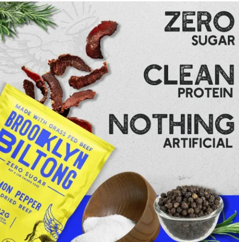 Brooklyn Biltong, Air Dried Grass Fed Beef Jerky, Lemon Pepper 2 oz