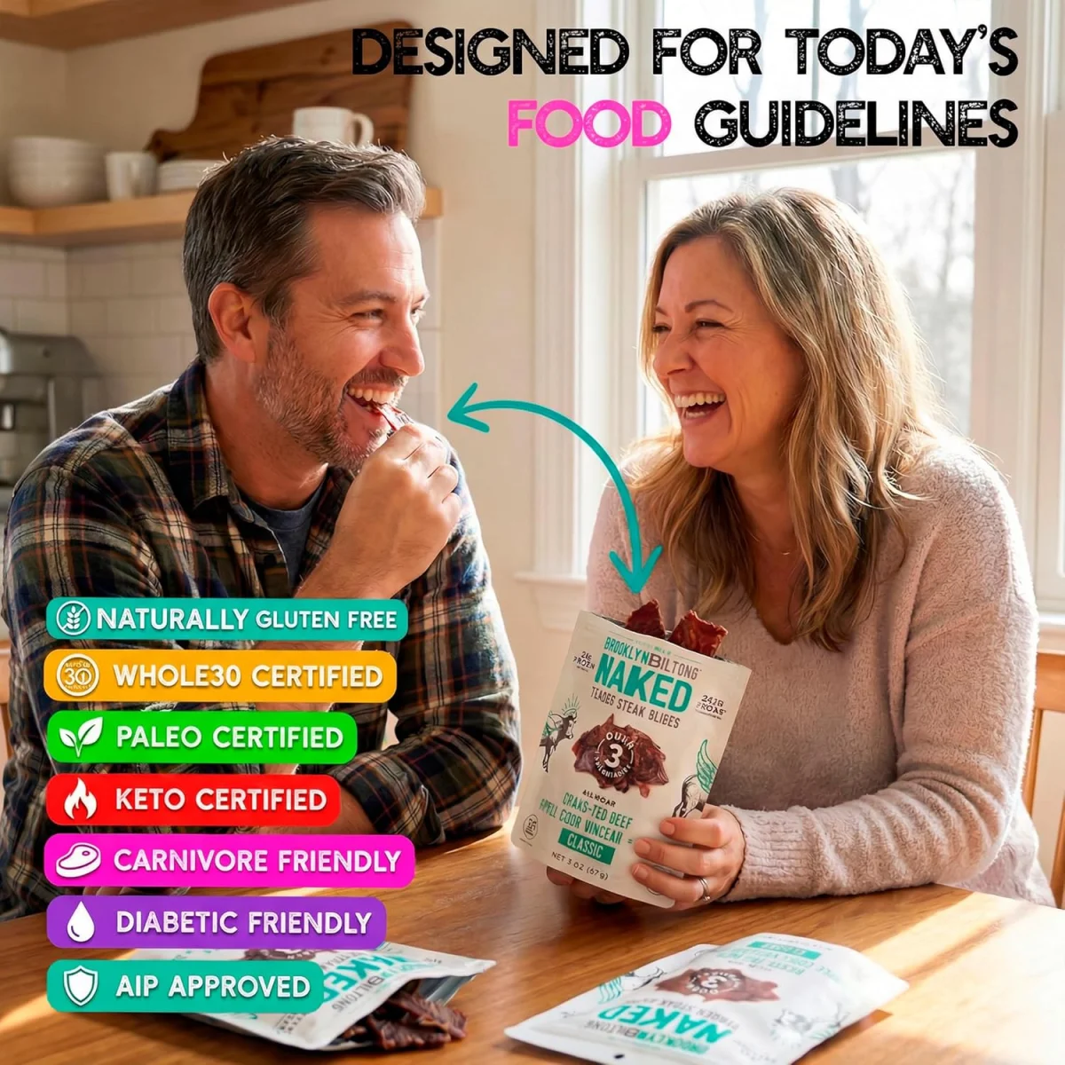 Brooklyn Biltong, Air Dried Grass Fed Beef Naked Tender Slices, Classic 2oz