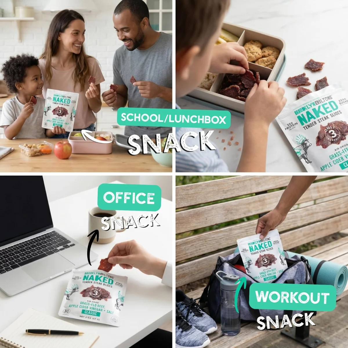 Brooklyn Biltong, Air Dried Grass Fed Beef Naked Tender Slices, Classic 2oz