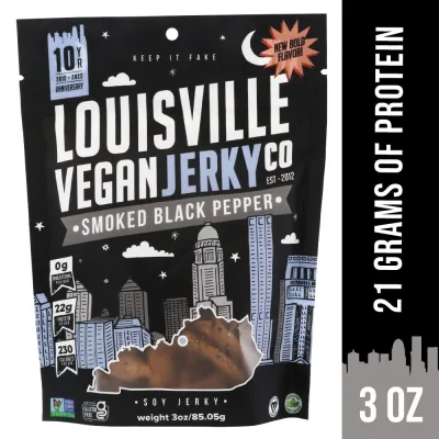 Louisville Vegan Jerky Co. Smoked Black Pepper Soy Jerky 3 oz, 1-Pack