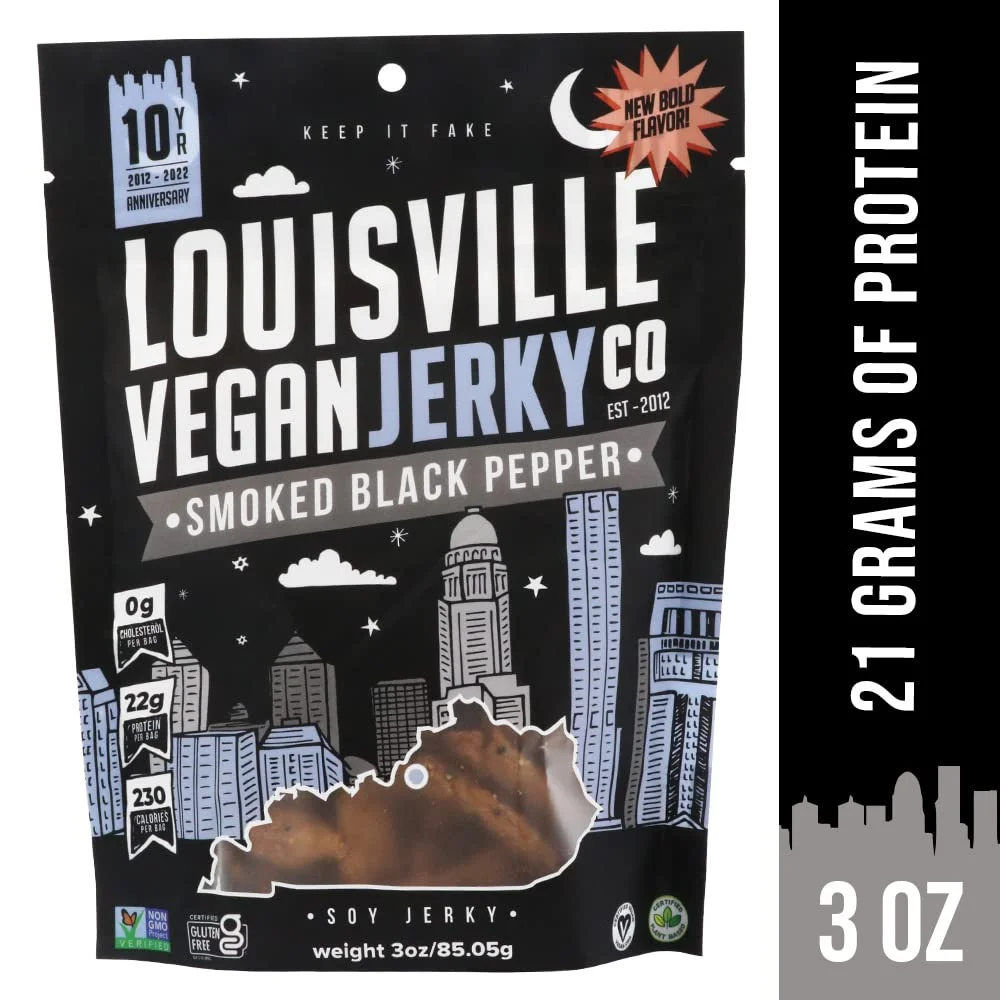 Louisville Vegan Jerky Co. Smoked Black Pepper Soy Jerky 3 oz, 1-Pack