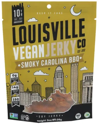 Louisville Vegan Jerky Soy Jerky, Smoky Carolina BBQ 3 oz