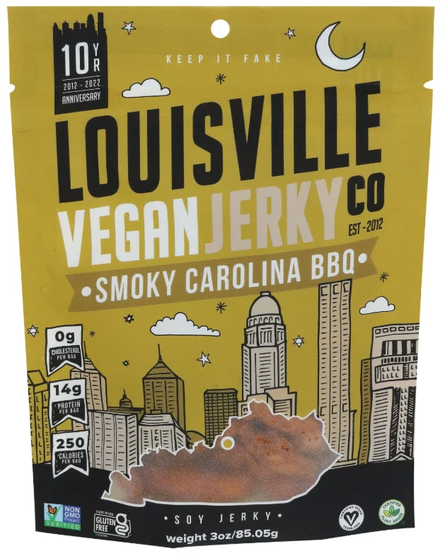 Louisville Vegan Jerky Soy Jerky, Smoky Carolina BBQ 3 oz