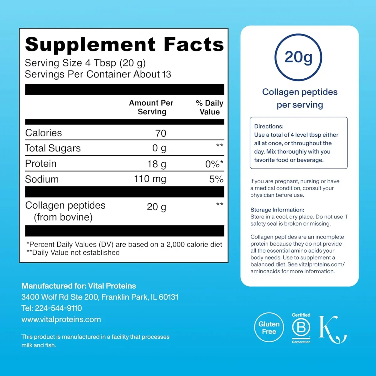 Vital Proteins Collagen Peptides Powder - NSF Certified for Sport Unflavored - 10 oz