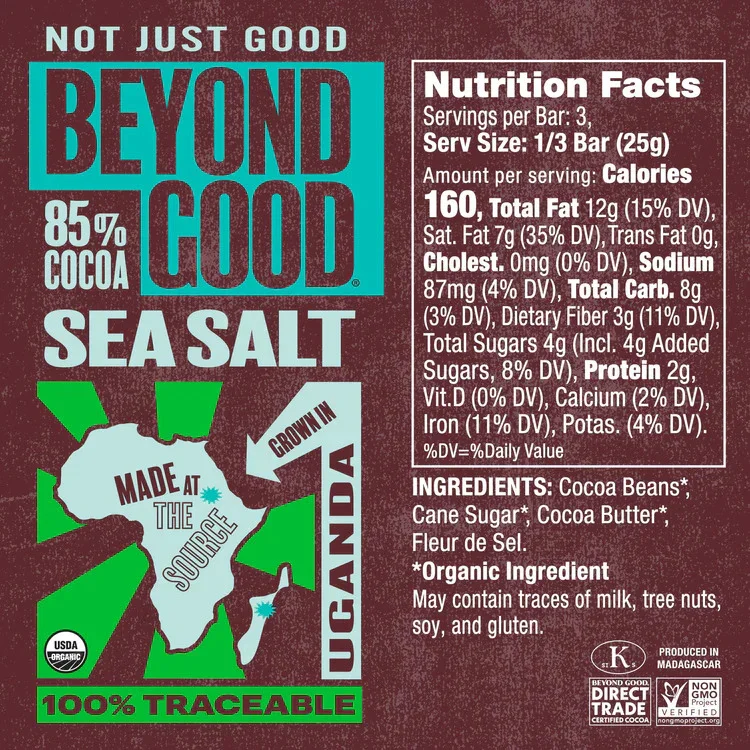 Beyond Good Organic 85% Cocoa Dark Chocolate Bar with Sea Salt