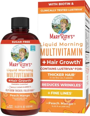 MaryRuth's, Liquid Morning Multivitamin + Hair Growth, Peach Mango, 15.22 fl oz (450 ml)