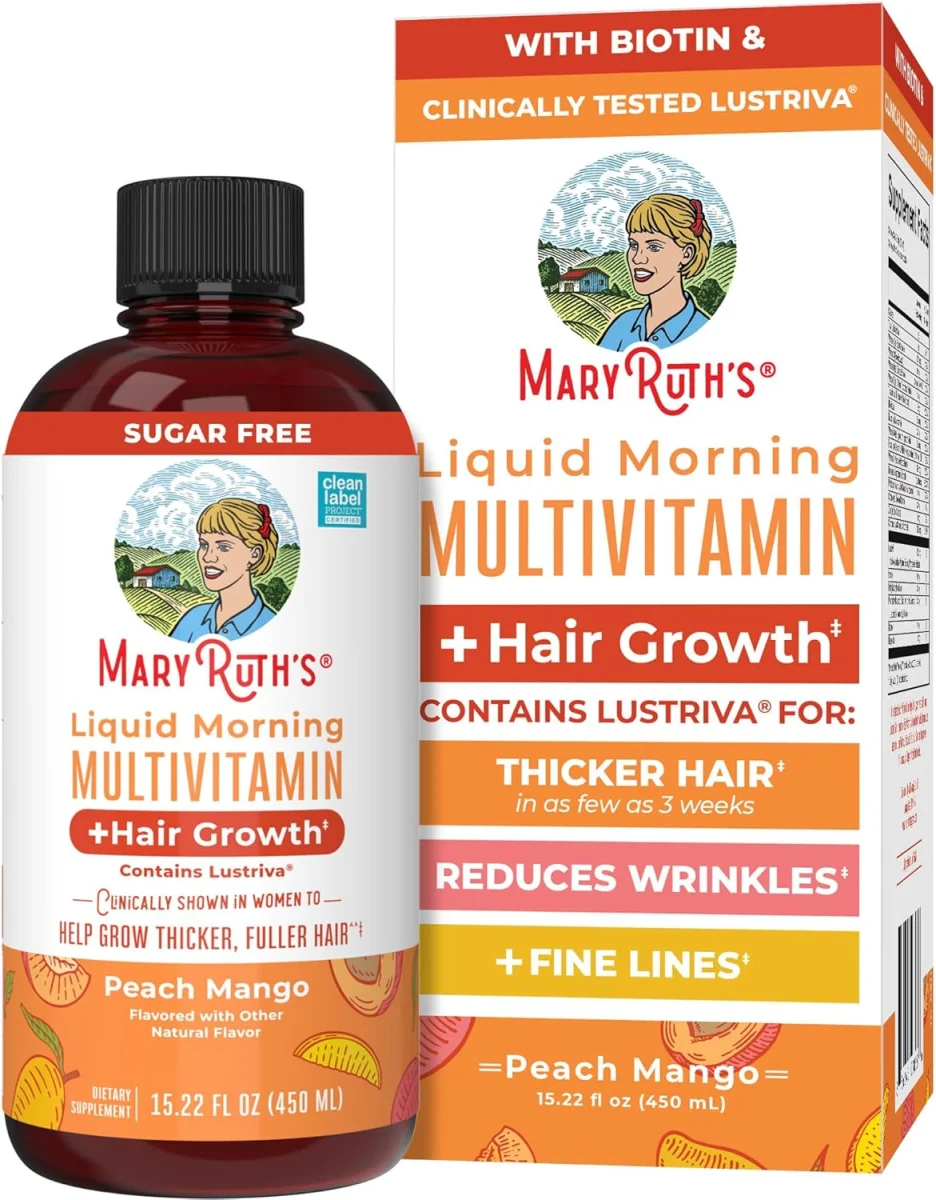 MaryRuth's, Liquid Morning Multivitamin + Hair Growth, Peach Mango, 15.22 fl oz (450 ml)