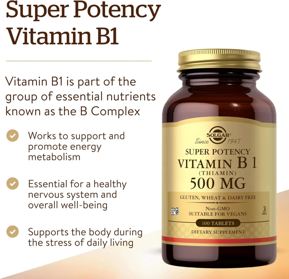 Solgar Vitamin B1 (Thiamin) - 500 mg - 100 Tablets