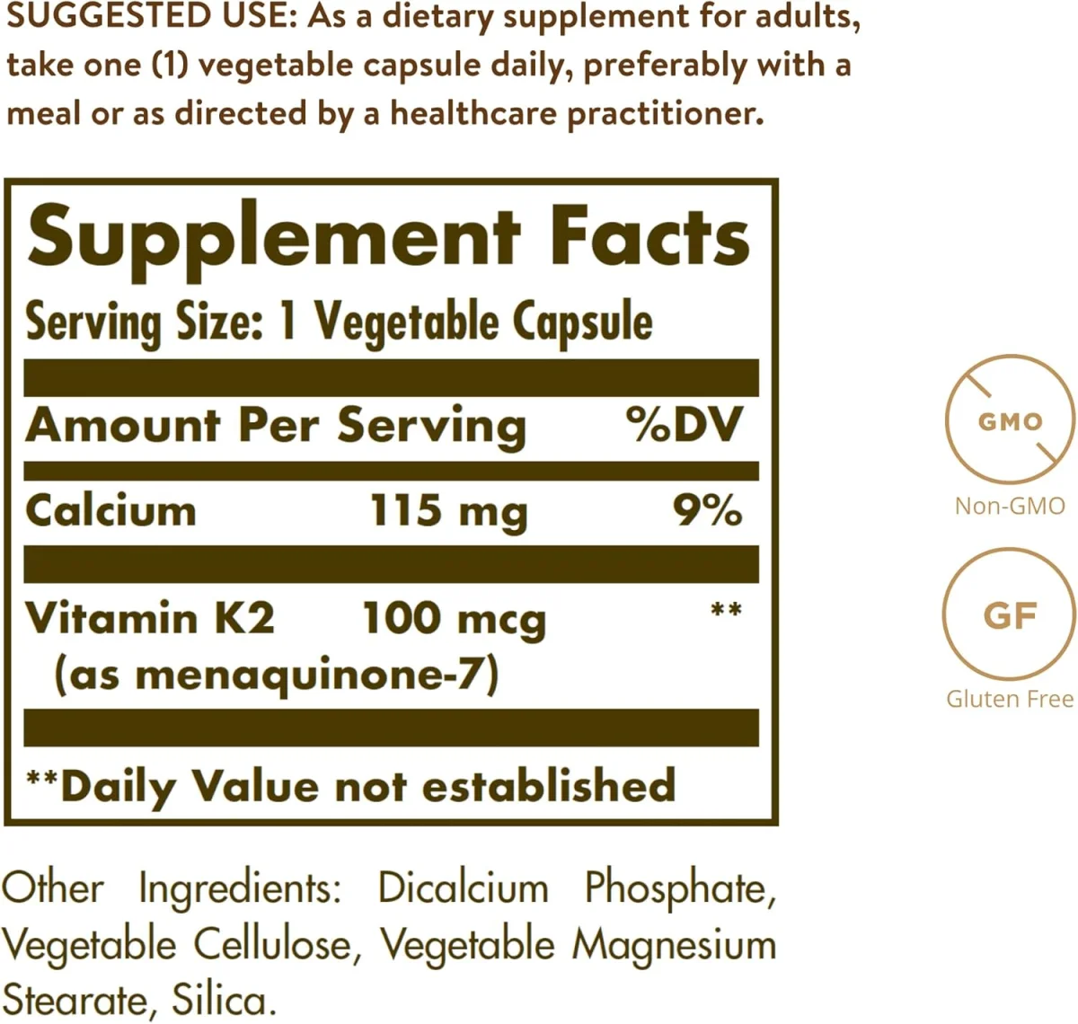 Solgar Vitamin K2 - 100 mcg - 50 Vegetable Capsules