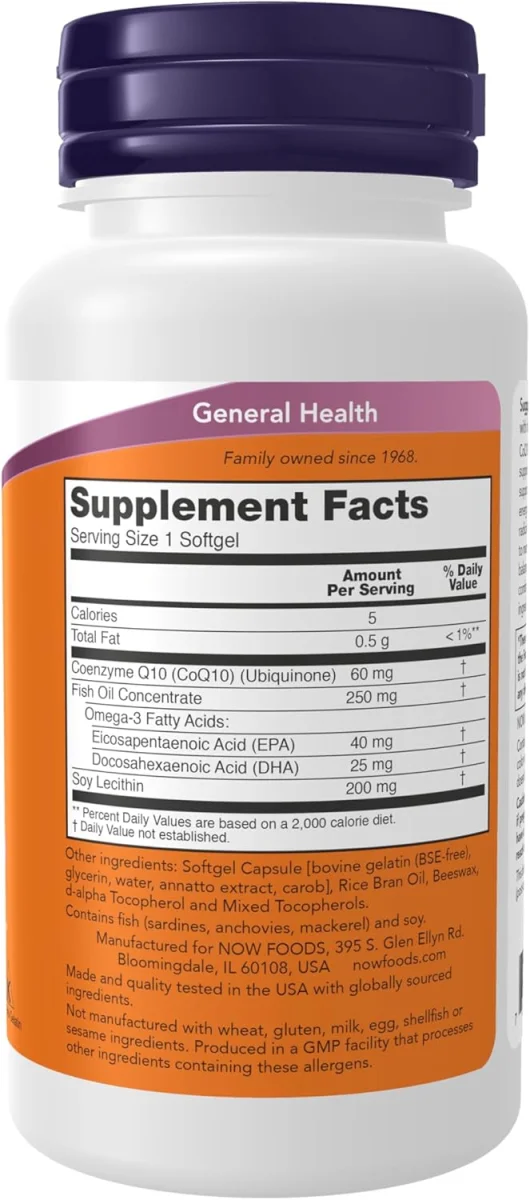 NOW CoQ10 60 mg + Fish Oil - 60 Softgels