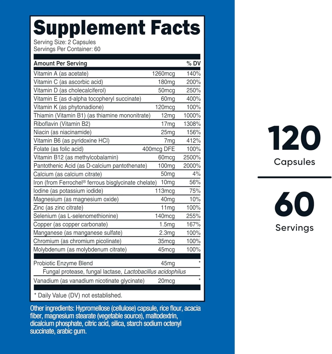 Nutricost Multivitamin Probiotics + 22 Vitamins & Minerals - 120 Capsules