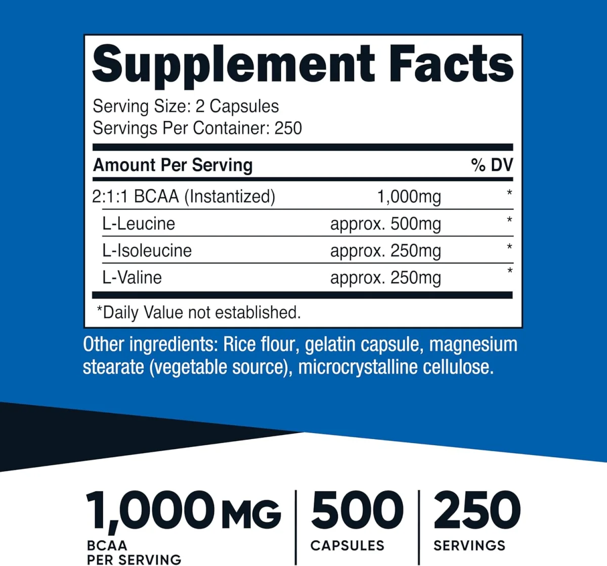 Nutricost BCAA Capsules - 1000 mg - 500 Capsules