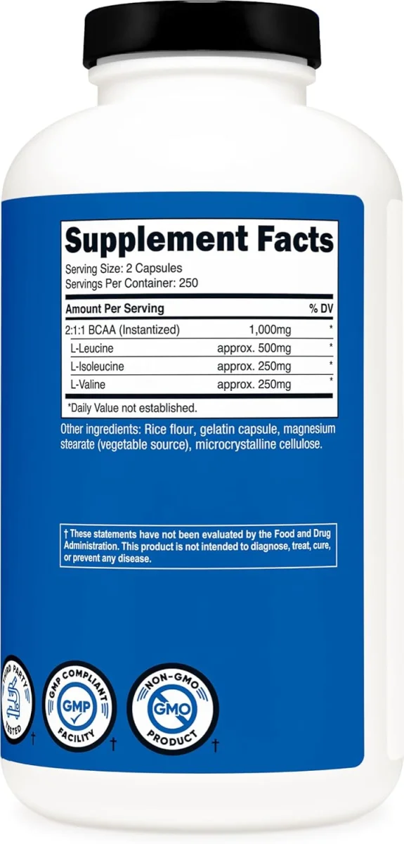 Nutricost BCAA Capsules - 1000 mg - 500 Capsules