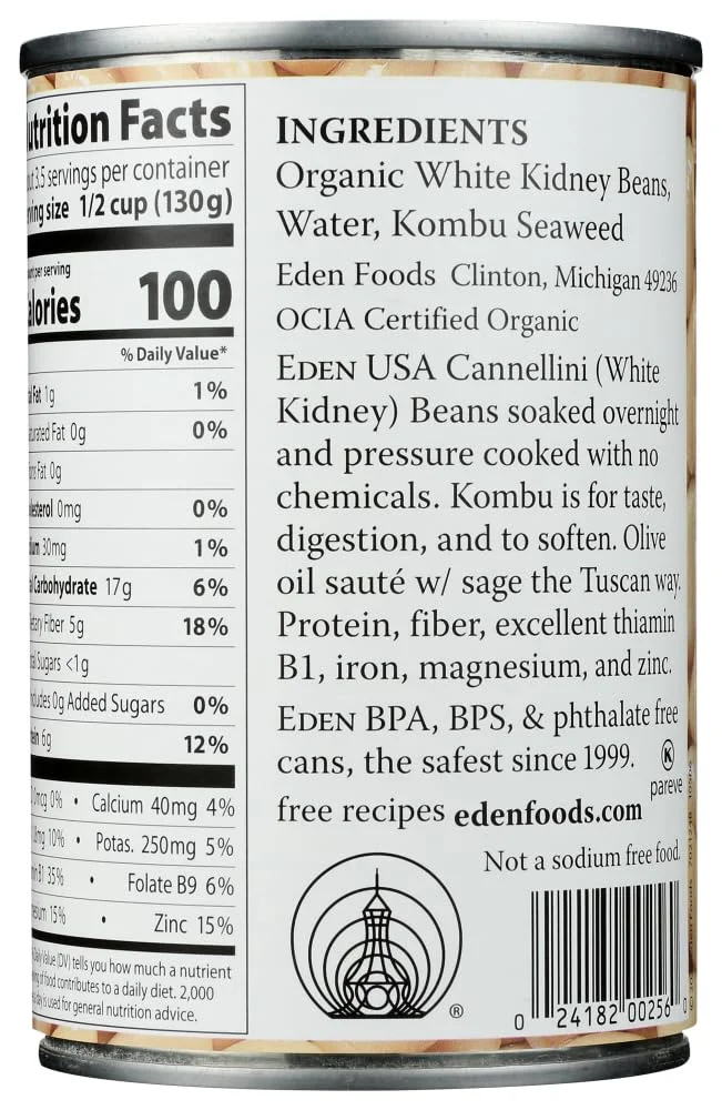 Eden Organic Cannellini White Kidney Beans, No Salt Added - 15 oz