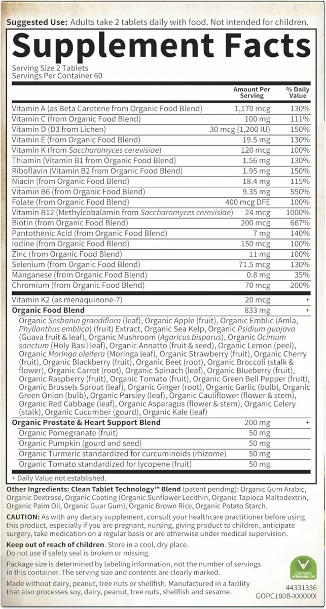 Garden of Life Organics Men's Multi 40 Plus - 120 Vegan Tablets