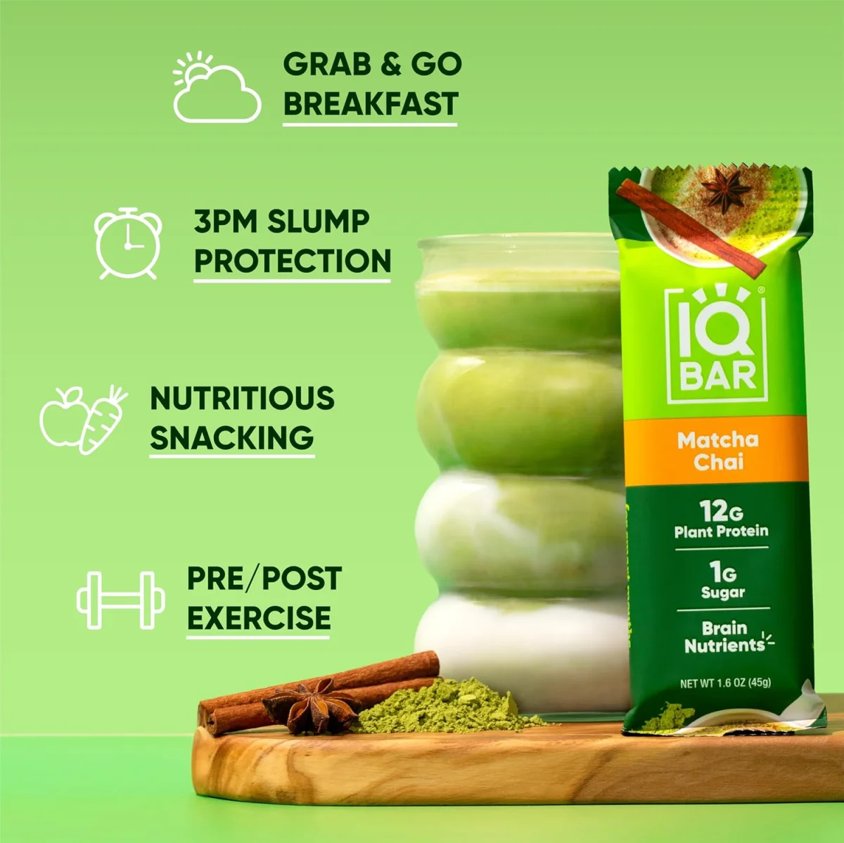 IQBAR Brain and Body Keto Protein Bar, Matcha Chai - 1.6 oz