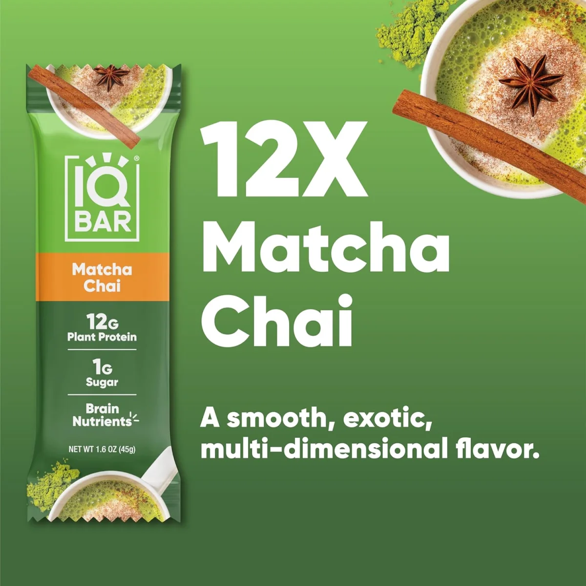 IQBAR Brain and Body Keto Protein Bar, Matcha Chai - 1.6 oz