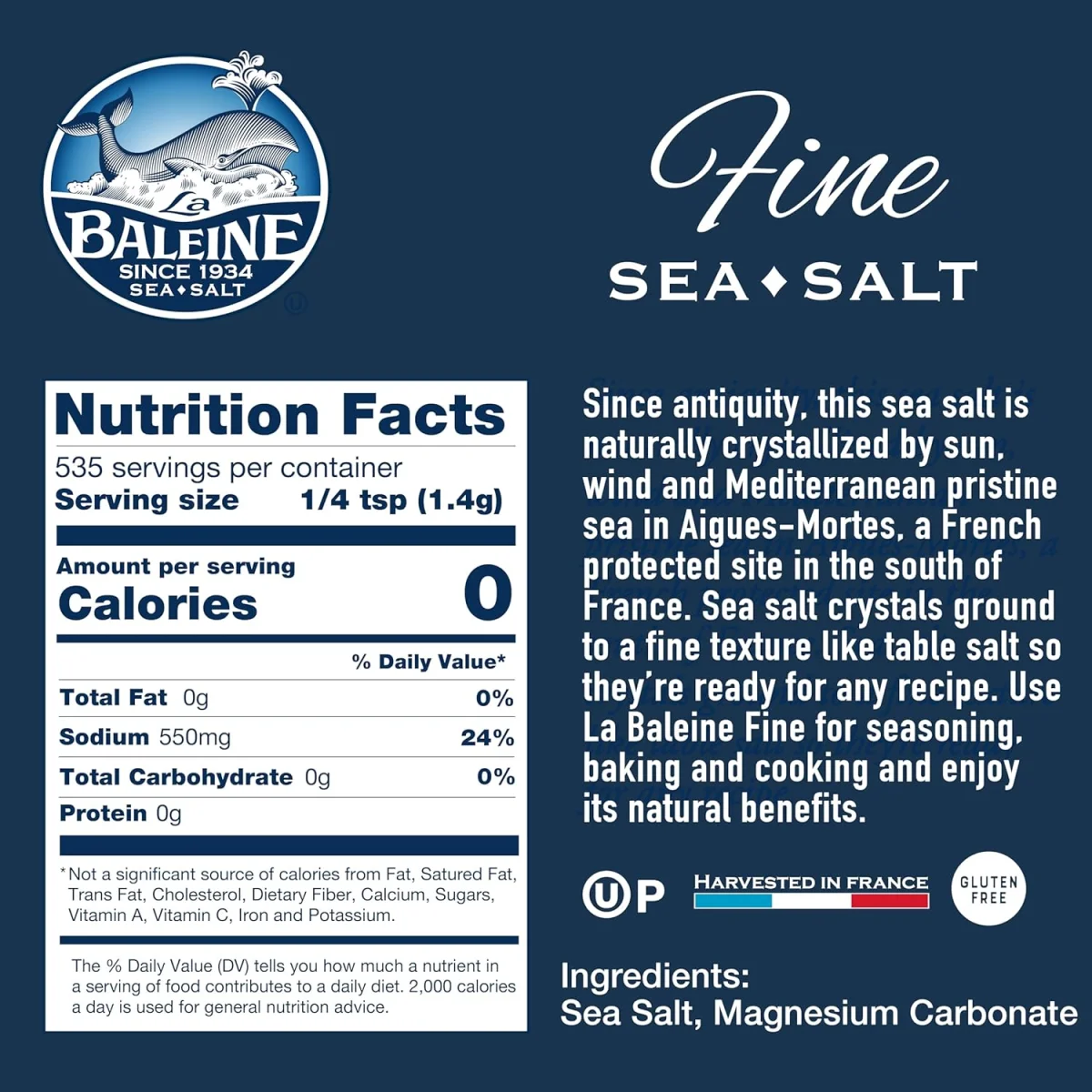 La Baleine Sea Salt Fine Crystals Canister - 26.5 oz
