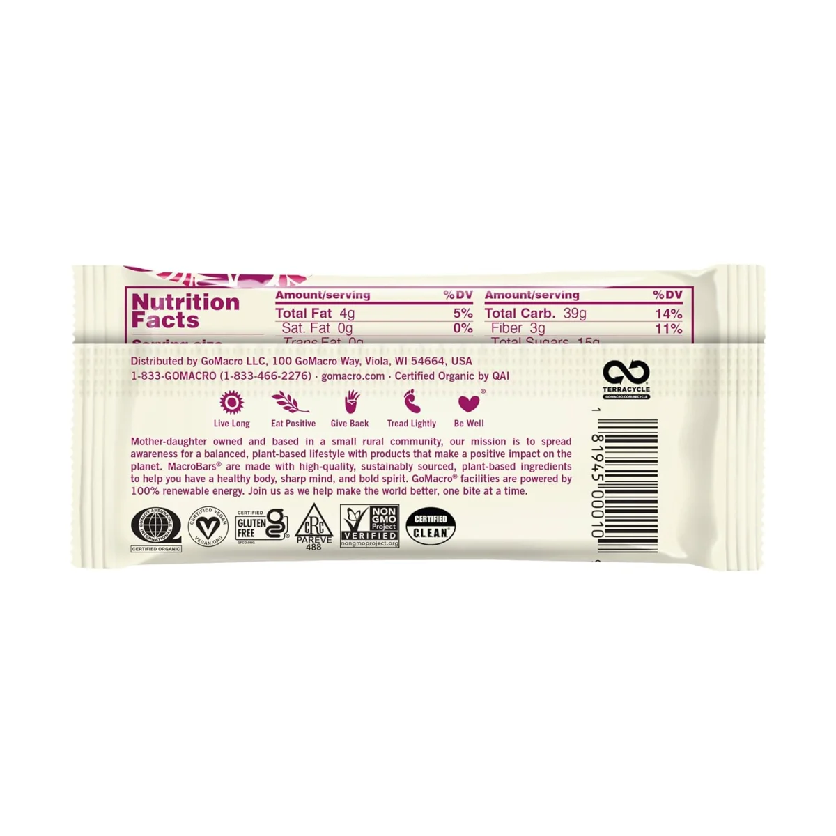 GoMacro MacroBar Cherries + Berries - 2 oz