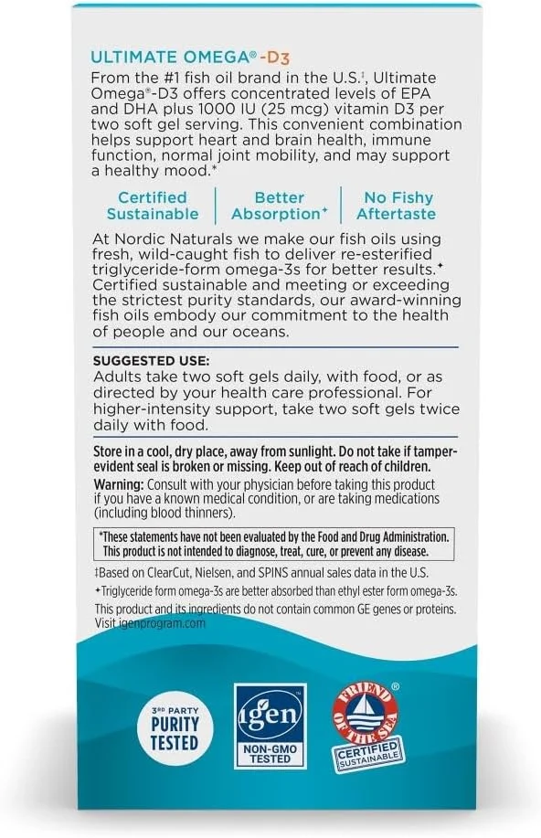 Nordic Naturals Ultimate Omega-D3 Lemon - 1000 mg - 120 Softgels