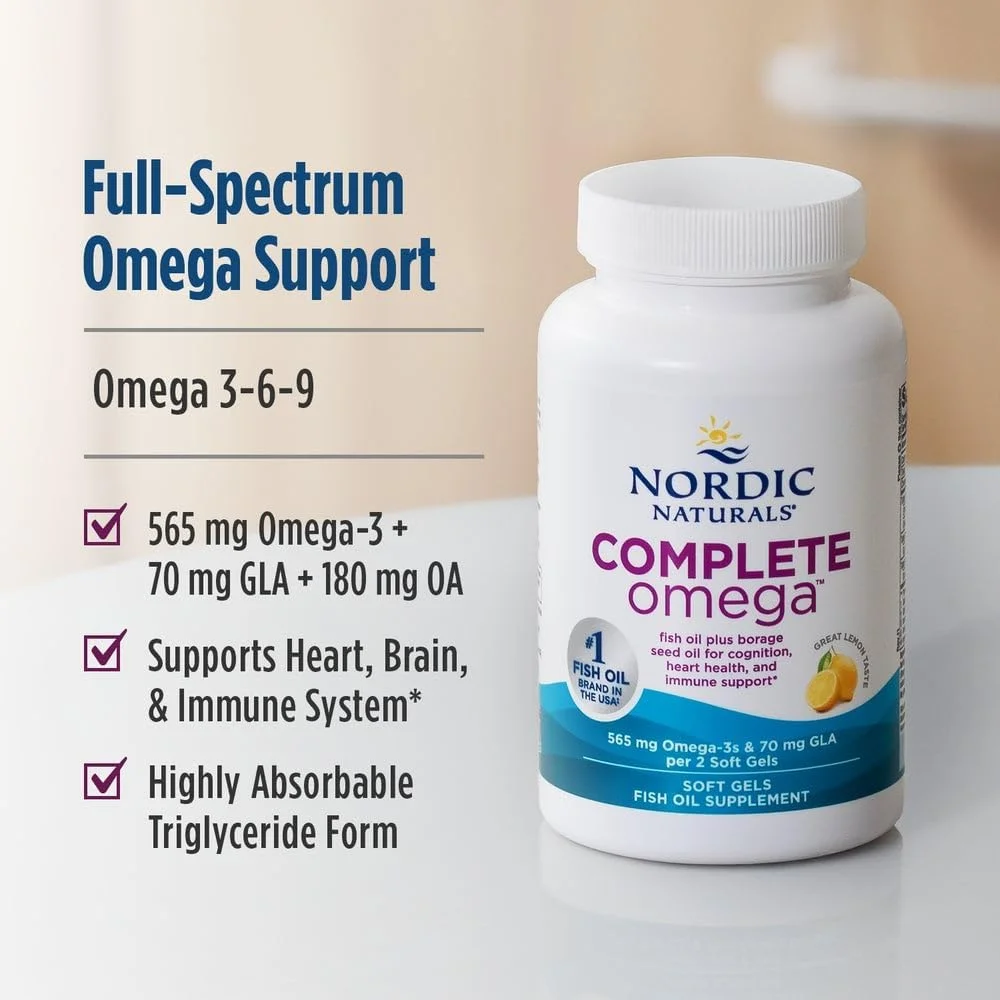 Nordic Naturals Complete Omega Fish Oil and GLA Lemon - 635 mg - 180 Softgels