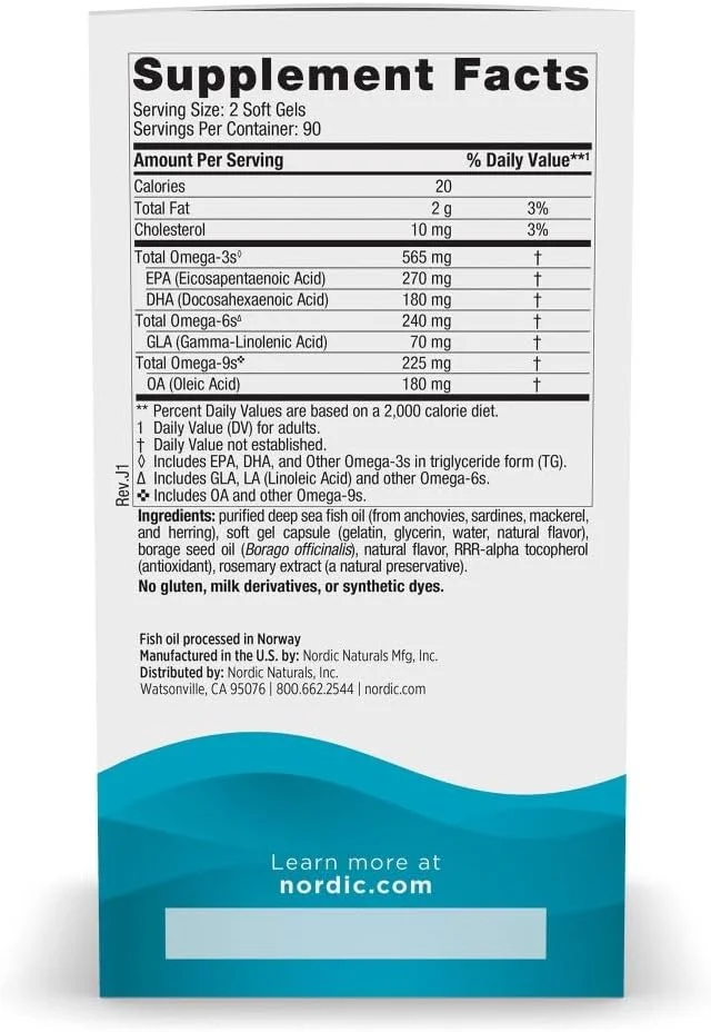 Nordic Naturals Complete Omega Fish Oil and GLA Lemon - 635 mg - 180 Softgels