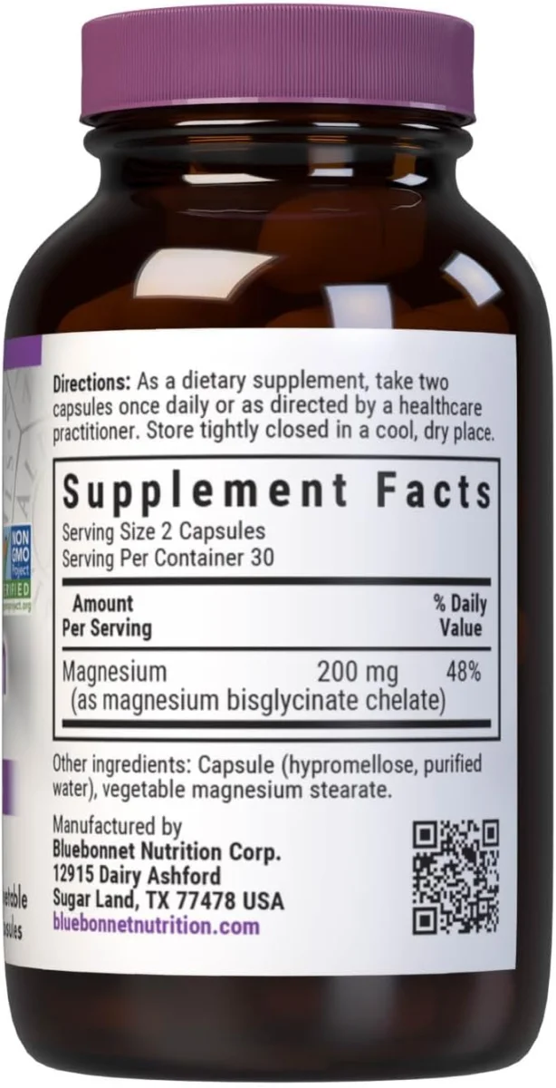 Bluebonnet Nutrition Chelated Magnesium - 200 mg - 60 Vegetable Capsules