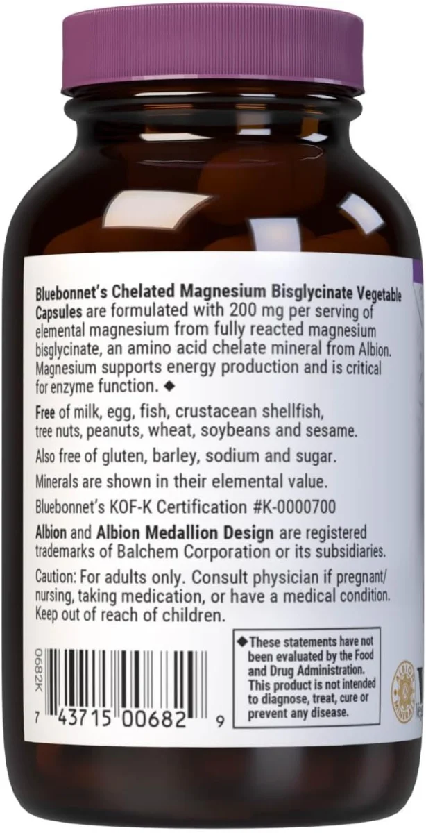 Bluebonnet Nutrition Chelated Magnesium - 200 mg - 60 Vegetable Capsules