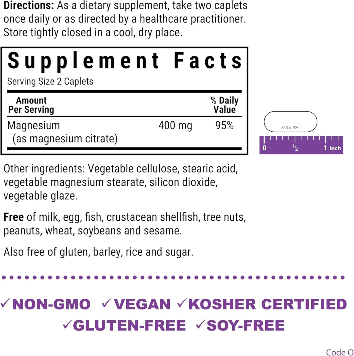 Bluebonnet Nutrition Magnesium Citrate - 400 mg - 120 Caplets