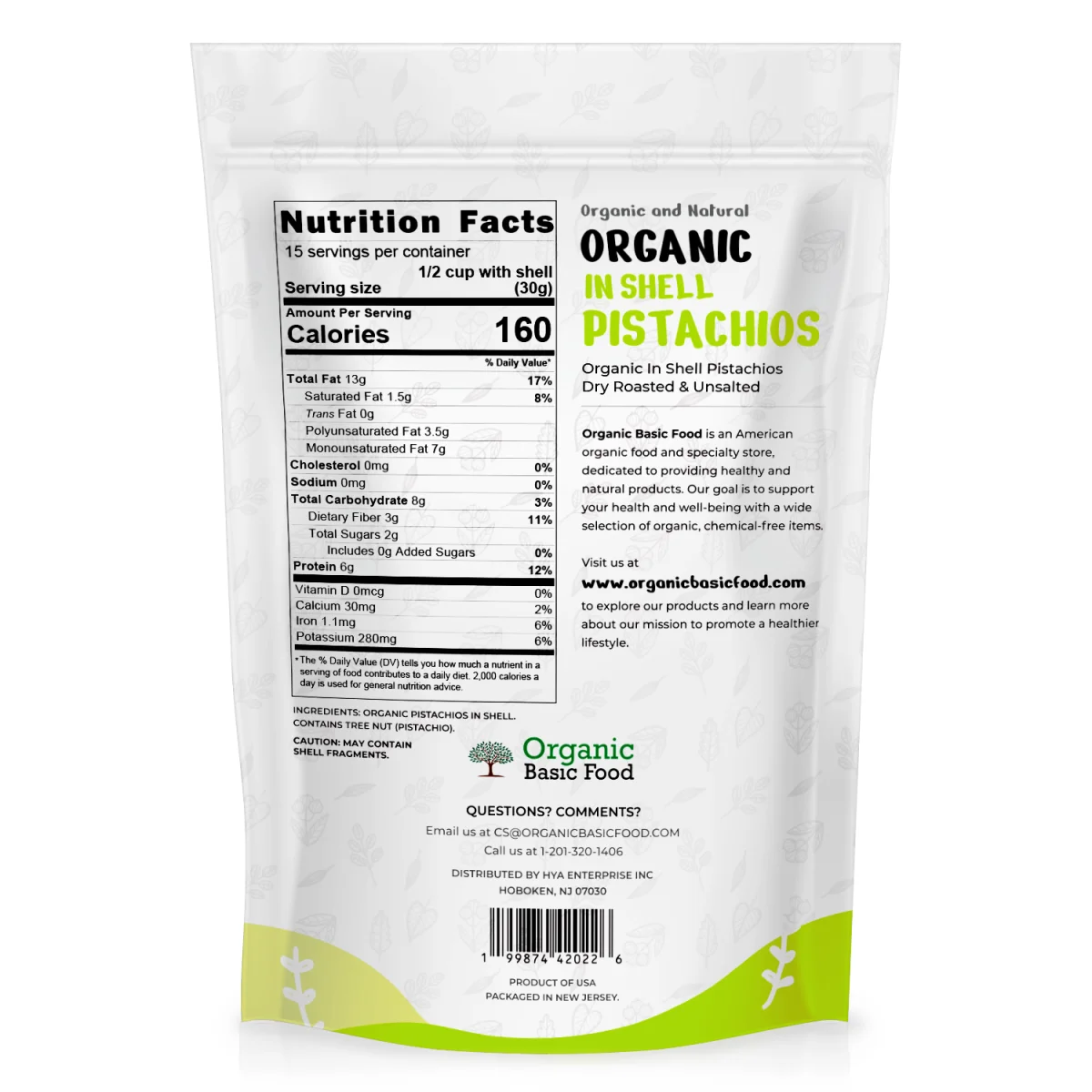 Organic In Shell Pistachios, Dry Roasted & Unsalted - 16 oz