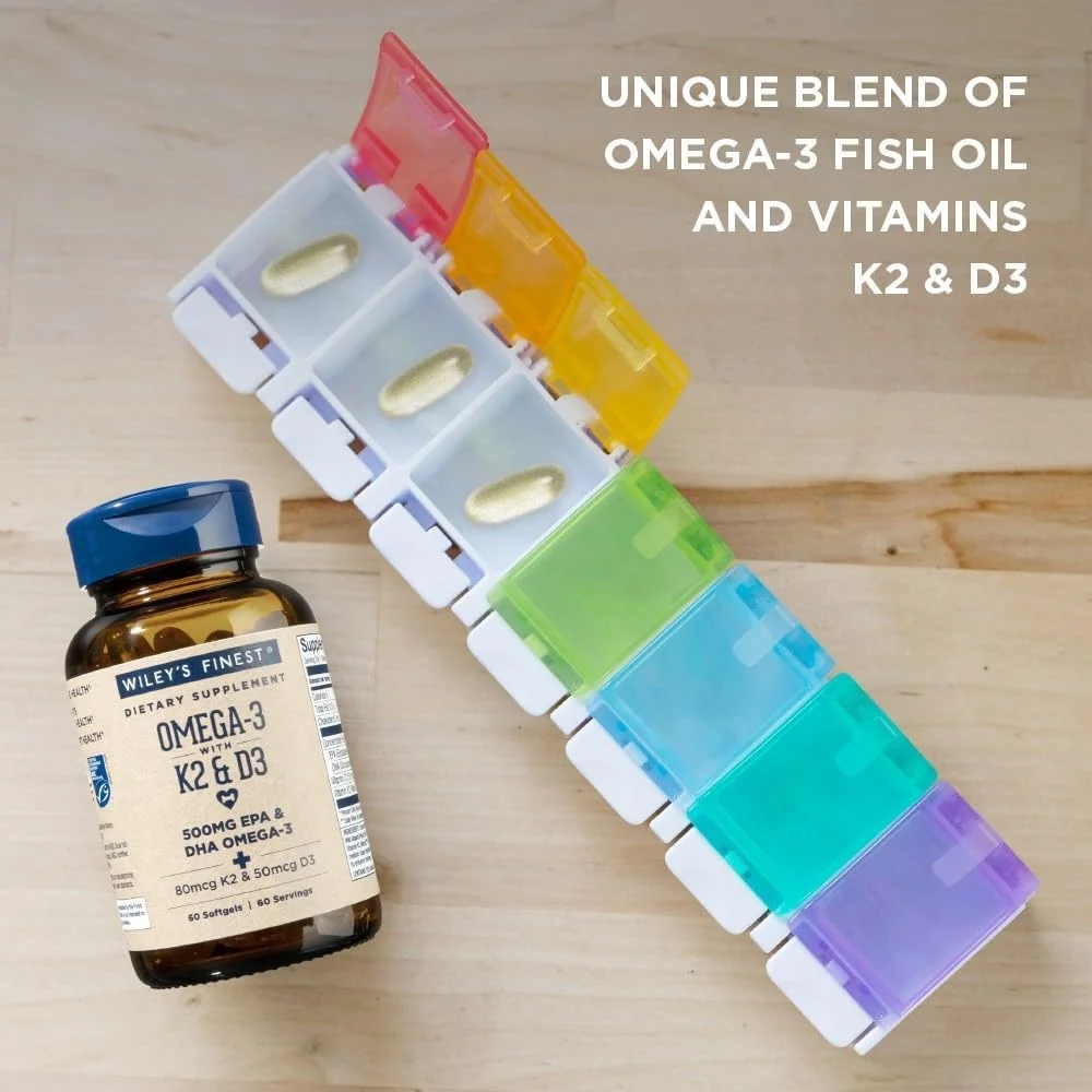 Wiley’s Finest Wild Alaskan Fish Oil Vitamin K2 & D3 Softgels, 500mg EPA & DHA Omega-3, 60 Softgels