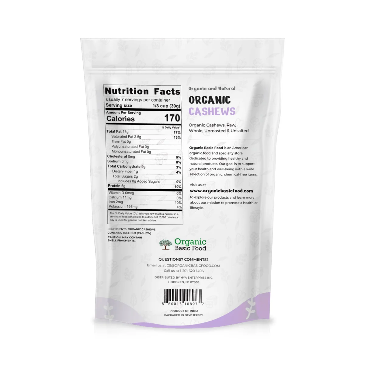 Organic Raw Whole Cashews - 8 oz