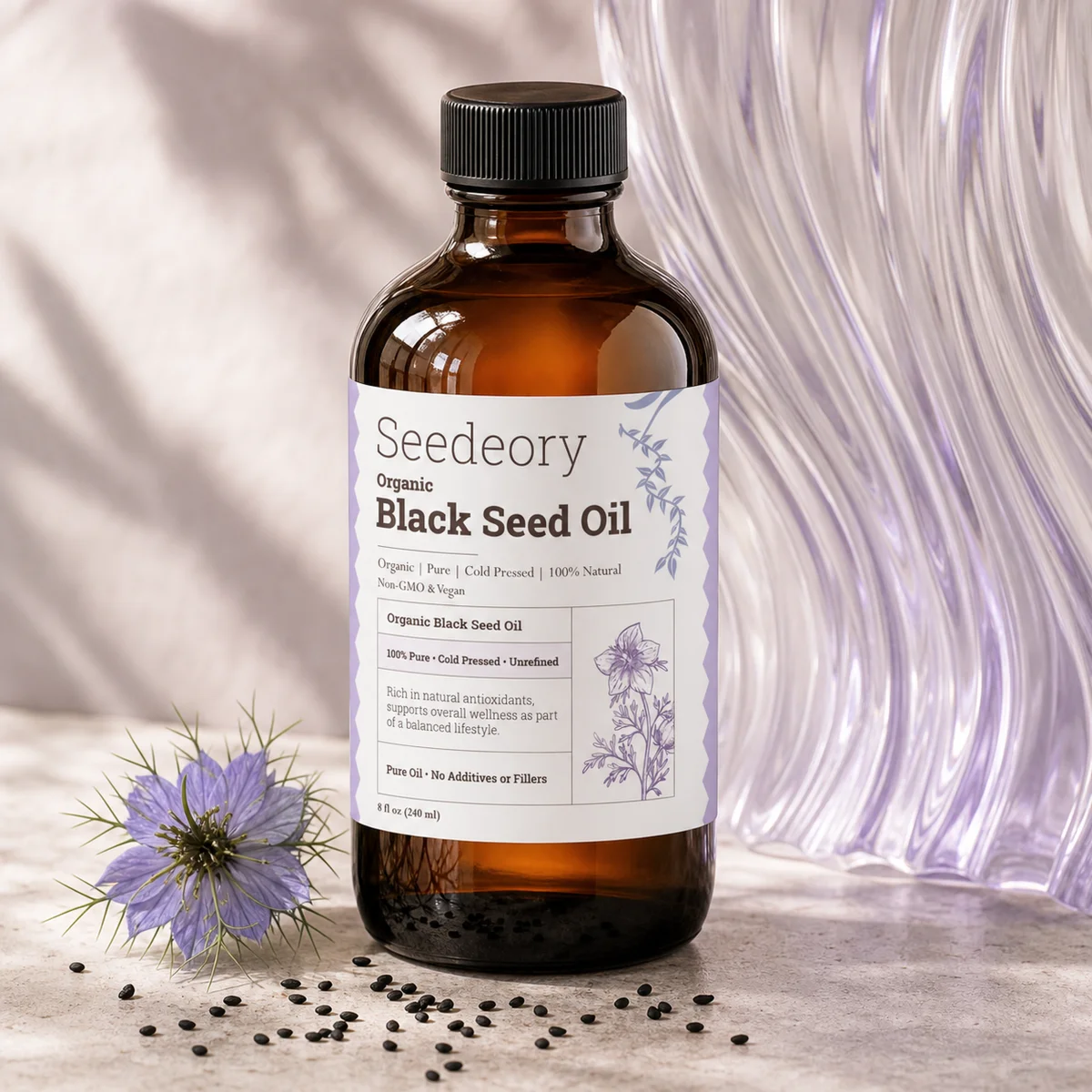 Seedeory Organic Black Seed Oil, Cold-Pressed & Unrefined - 8 fl oz