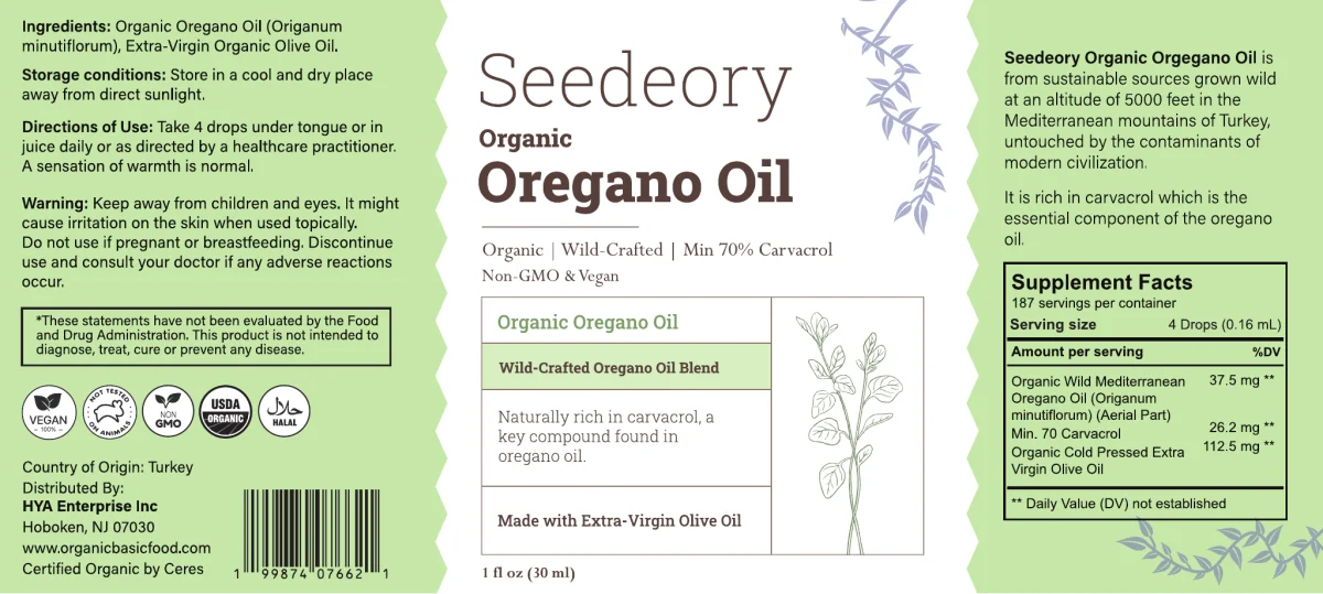 Seedeory Organic Oregano Oil, Wild-Crafted - 1 fl oz