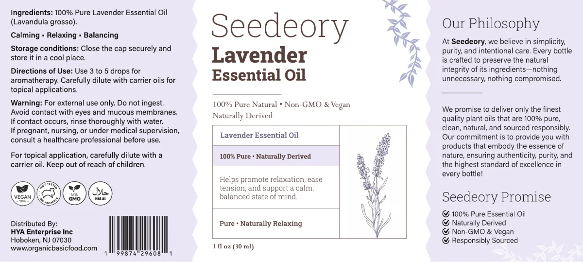 Seedeory Lavender Essential Oil, 100% Pure - 1 fl oz
