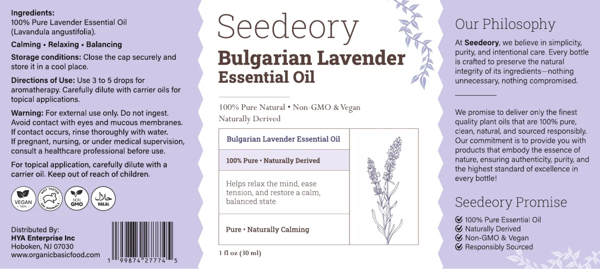 Seedeory Bulgarian Lavender Essential Oil, 100% Pure - 1 fl oz