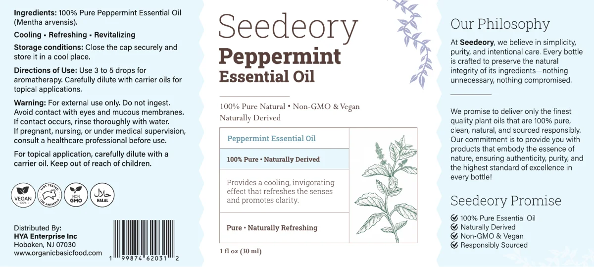 Seedeory Peppermint Essential Oil, 100% Pure - 1 fl oz