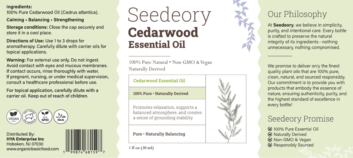 Seedeory Cedarwood Essential Oil, 100% Pure - 1 fl oz