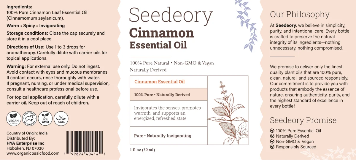 Seedeory Cinnamon Essential Oil, 100% Pure - 1 fl oz