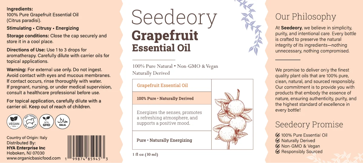Seedeory Grapefruit Essential Oil, 100% Pure - 1 fl oz