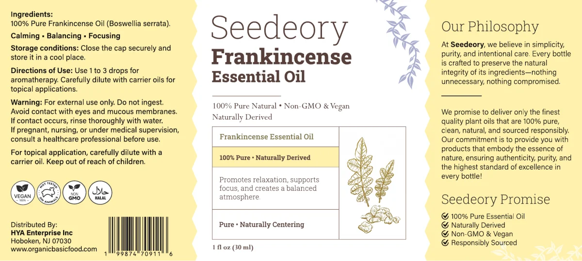 Seedeory Frankincense Essential Oil, 100% Pure - 1 fl oz