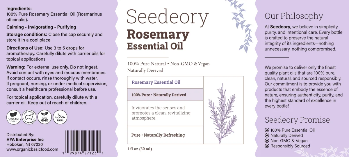 Seedeory Rosemary Essential Oil, 100% Pure - 1 fl oz