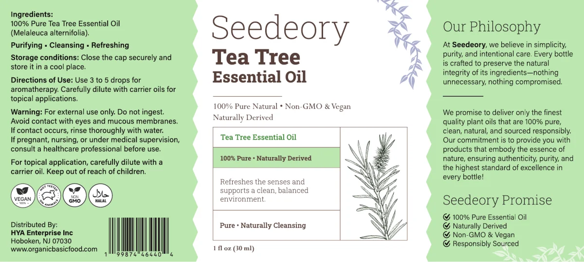 Seedeory Tea Tree Essential Oil, 100% Pure - 1 fl oz