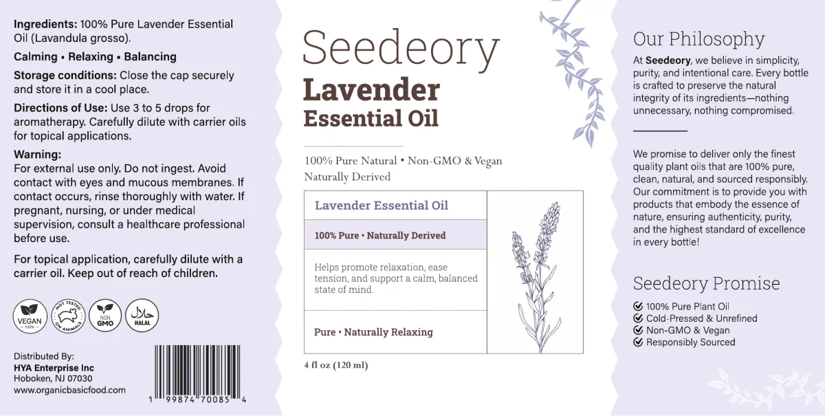 Seedeory Lavender Essential Oil, 100% Pure - 4 fl oz