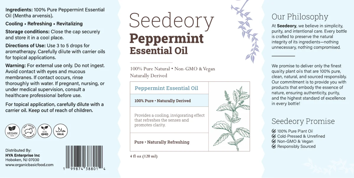 Seedeory Peppermint Essential Oil, 100% Pure - 4 fl oz
