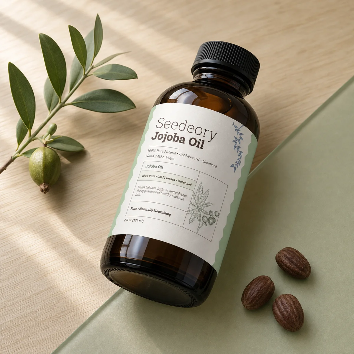 Seedeory Jojoba Oil, Cold-Pressed & Unrefined - 4 fl oz