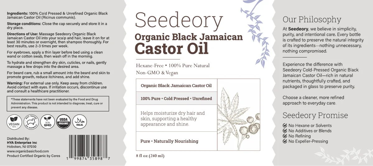 Seedeory Organic Black Jamaican Castor Oil, Hexane-Free - 8 fl oz
