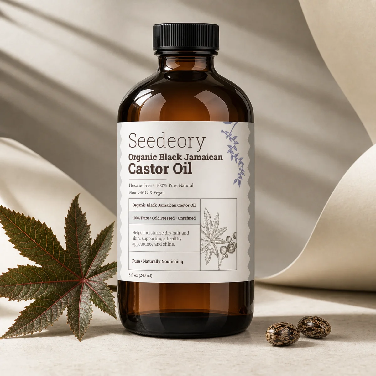 Seedeory Organic Black Jamaican Castor Oil, Hexane-Free - 8 fl oz